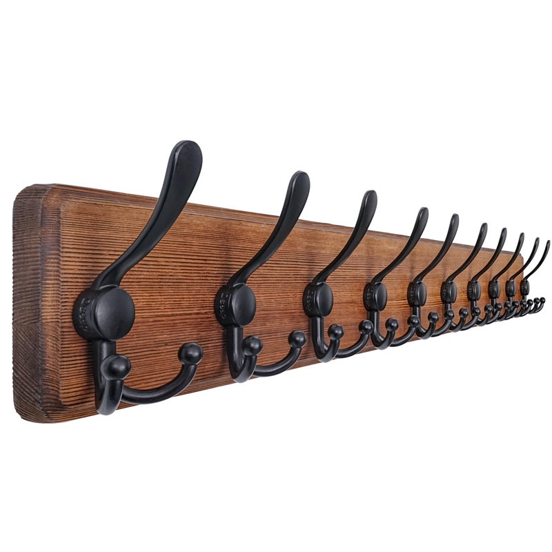 Dseap Coat Rack Wall - Heavy-Duty 38-1/4" Long, with Reinforced 10 Custom Tri-Hooks, Solid Wood Wall Hanger for Coats Hat Jackets - Rustic Farmhouse Entryway Hallway Storage, Natural & Black - Image 1